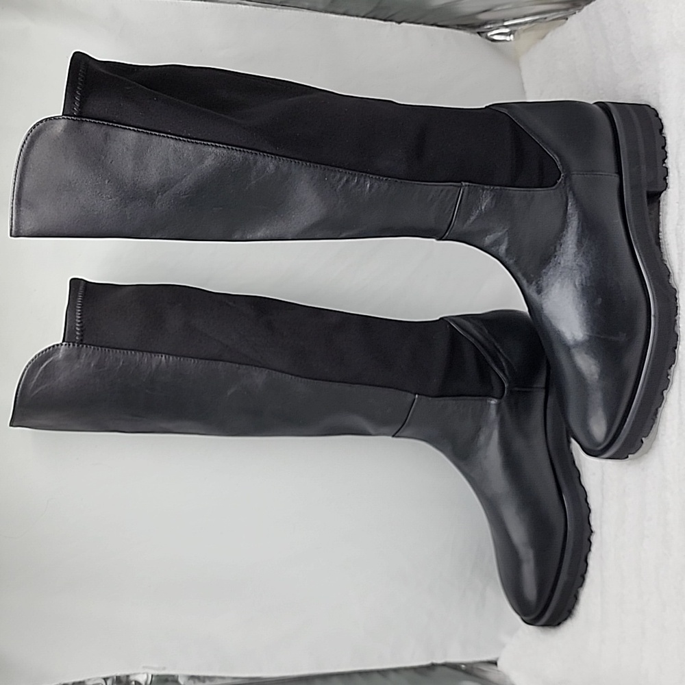 STUART WEITZMAN KNEE HIGH LUG 5050 LEATHER LIFT BLACK AWESOME BOOT LADIES 10 NEW - Picture 6 of 16